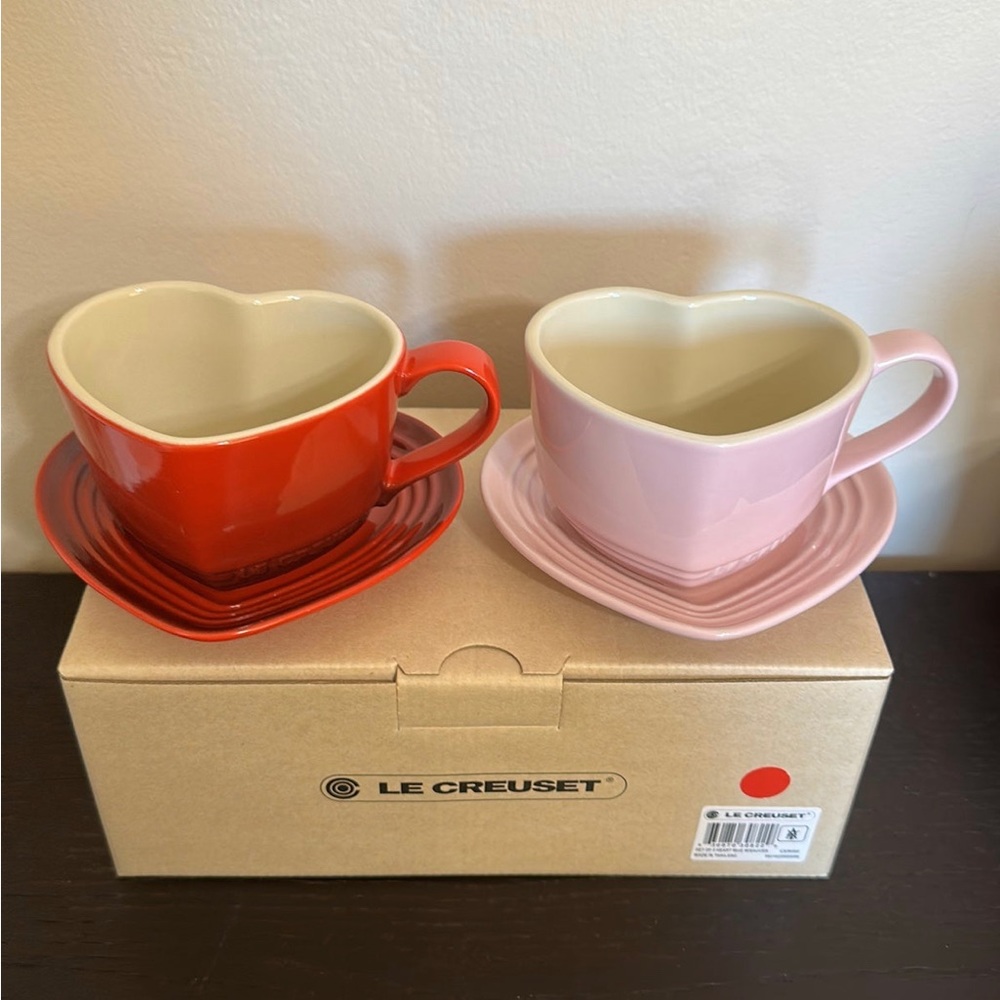 Le Creuset Heart Mugs Set of 2 with Saucers